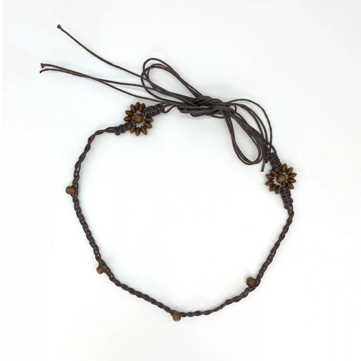 Ani Accessories Brown beaded headband with flower-like beads on a white background