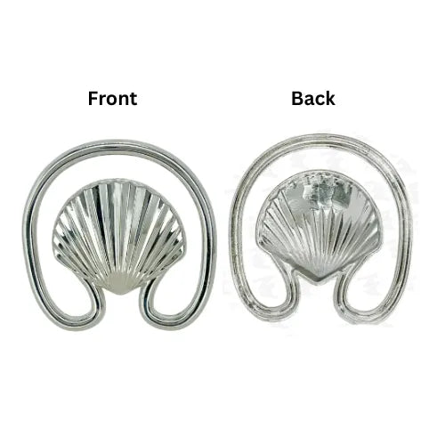  Ani Accessories Clam Seashell Silver  Metal Buckle front and back in the white background.