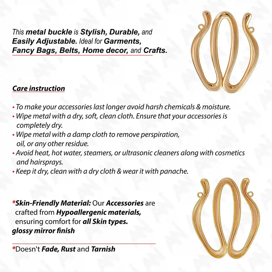 Ani Accessories Double Wave Design Metal Buckle/ Broach front and back image with written care instruction.