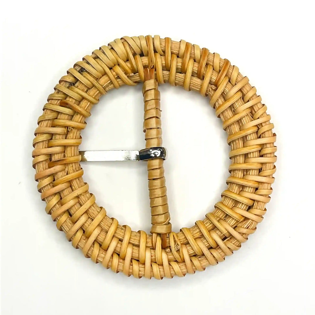 Ani Accessories Elegant Basket Knitted style Raffia Buckle with Prong  backside view  with  plain white wite background  