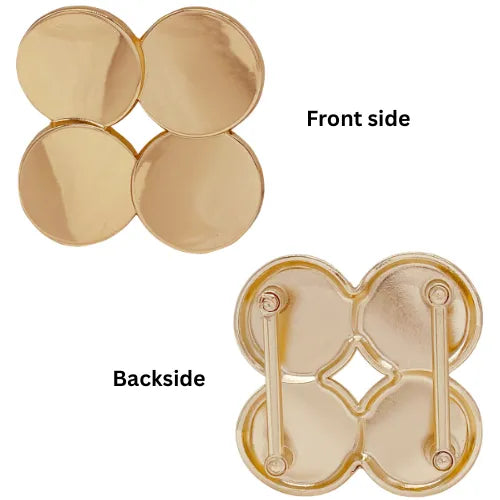 Ani Accessories Four Circle Metal Buckle shiny gold front & backside in the white background.