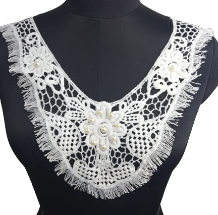 Ani Accessories Frengies Design Net White Lace Neckline, delicate white net lace pattern for women’s dress DIY