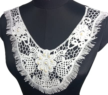 Ani Accessories Frengies Design Net White Lace Neckline, elegant floral-inspired white lace detail for apparel decoration