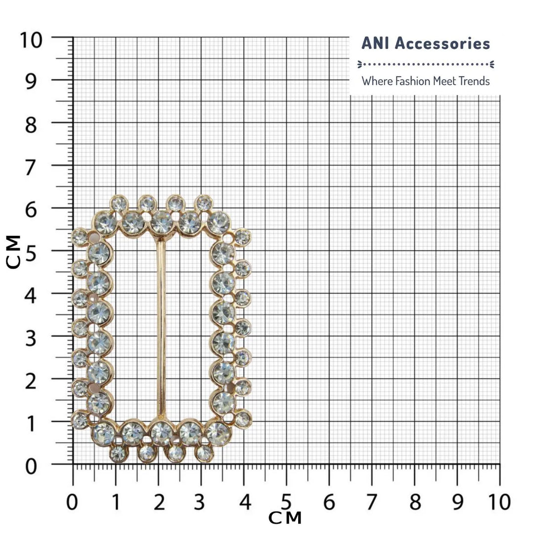 Ani Accessories Gold-Tone Metal Buckle with Rhine Stones  Placed in a size chart bar graph.