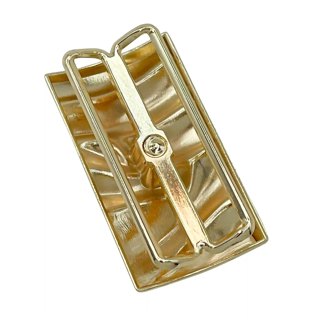 Ani Accessories Gold Wavy Rippled Rectangle Buckle Backside image zooming image in white background.