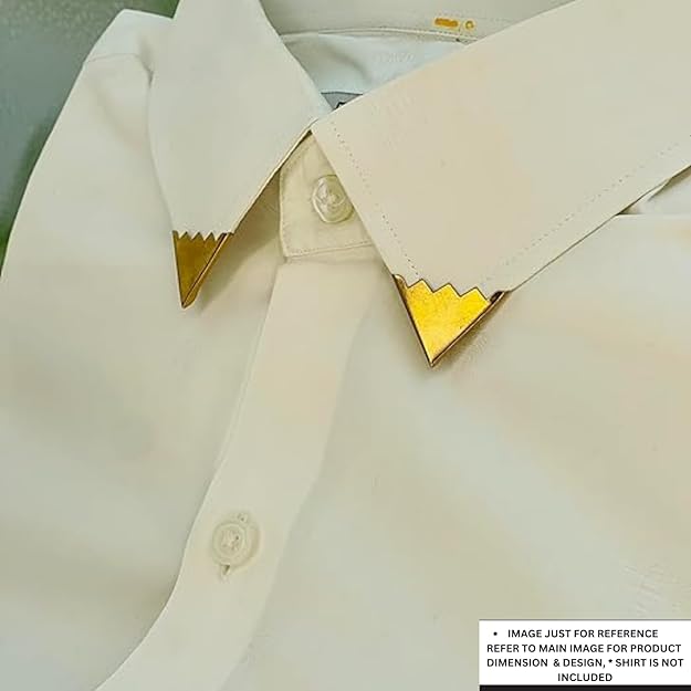 Ani Accessories |  Golden Flat zig zag  collar  clip on the folded  white shirt.