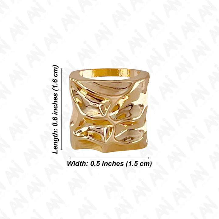 Ani Accessories Hammered Bead Metal Gold Buckle  zooming with size written on the white background.