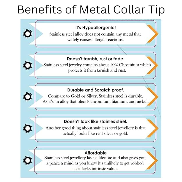 Ani Accessories | infographic of  benefit of golden metal collar clip.