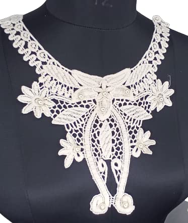 Ani Accessories Intricate Leafy Floral Pearl Lace Yoke Neckline, elegant yoke neckline adorned with pearls for DIY fashion projects