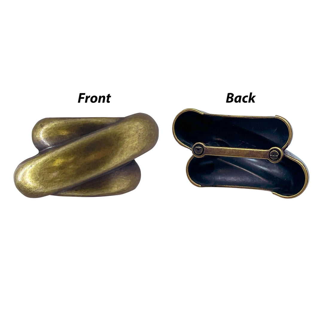  Ani Accessories Kinetic Twist Antique gold Metal Buckle zooming front and back image in the white background.