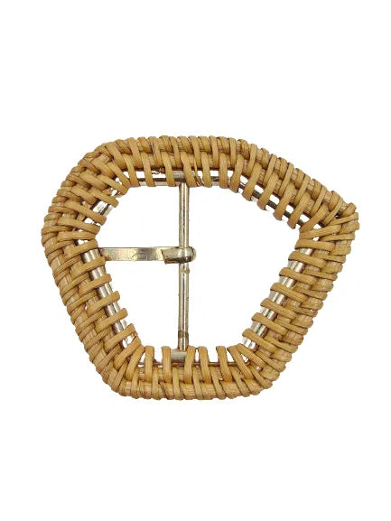 Ani Accessories Micro Braided Raffia Metal Prong Buckle backside image  on a white background.