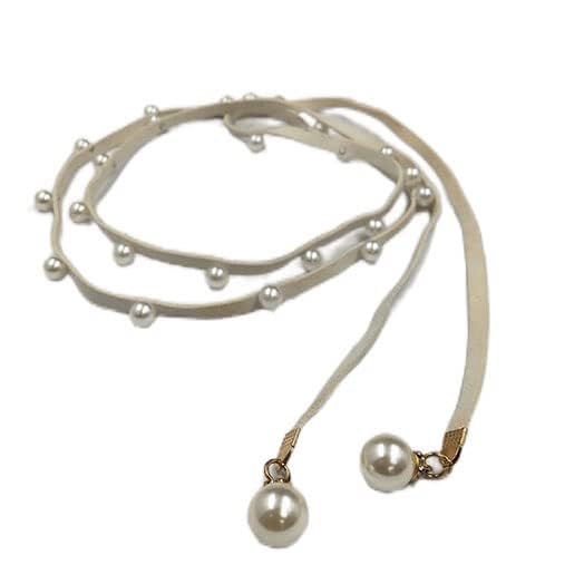 Ani Accessories off white suede belt with pearl accent. A perfect designer waist belt for women as adjustable belt or saree belt, belted shirt dress, skirt & more.