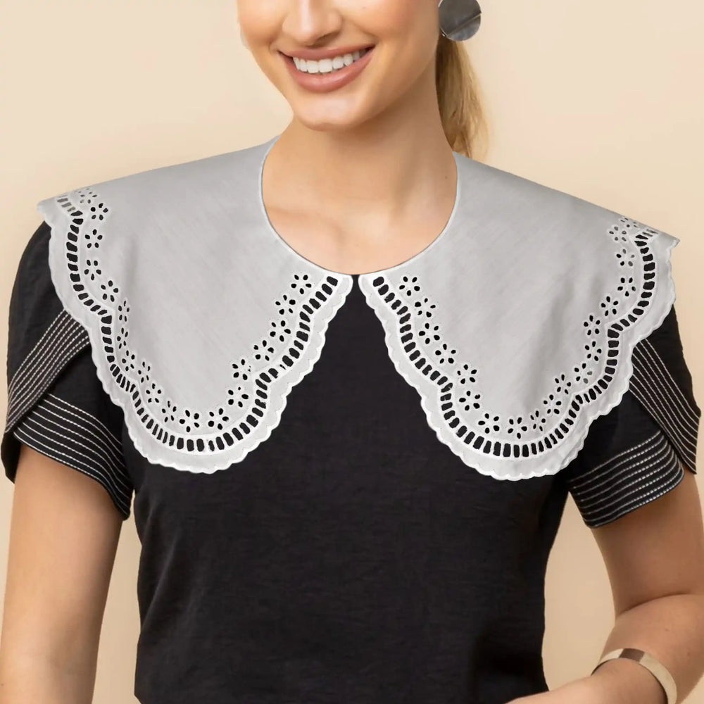 Ani Accessories Peterpan collar featuring floral border embroidery for elegant women apparel decoration