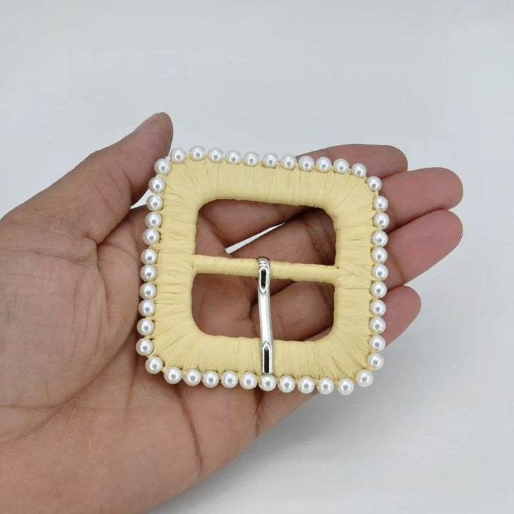 Ani Accessories Raffia Rattan Handmade Buckle for Belt Bag Garment Decoration DIY Craft Women Fashion Accessory