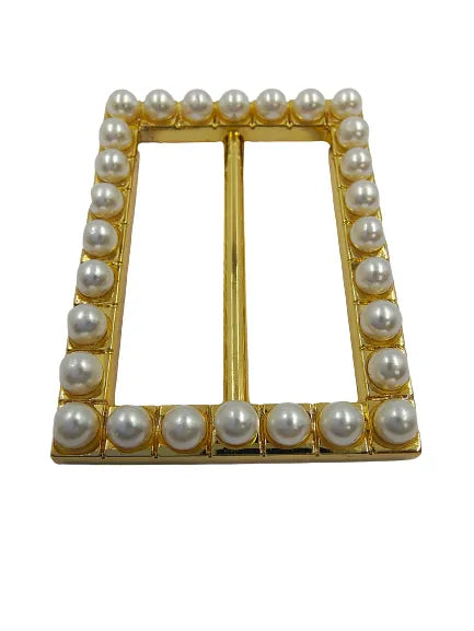 Ani Accessories Rectangular Gold Small Pearl Metal Buckle flat view to show the zooming image of the buckle in white background