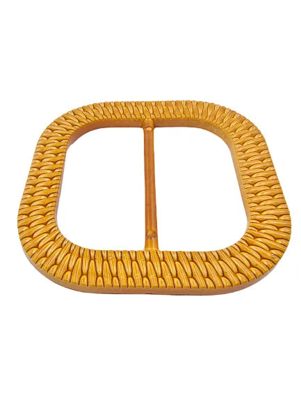 Ani Accessories Round Edge Square Shape Imitation Raffia Buckle Flat view to  show the thickness of the buckle.