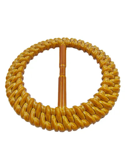 Ani Accessories Round Shape Imitation Raffia Weaving texture Adjustable Buckle in a flat view in white background.