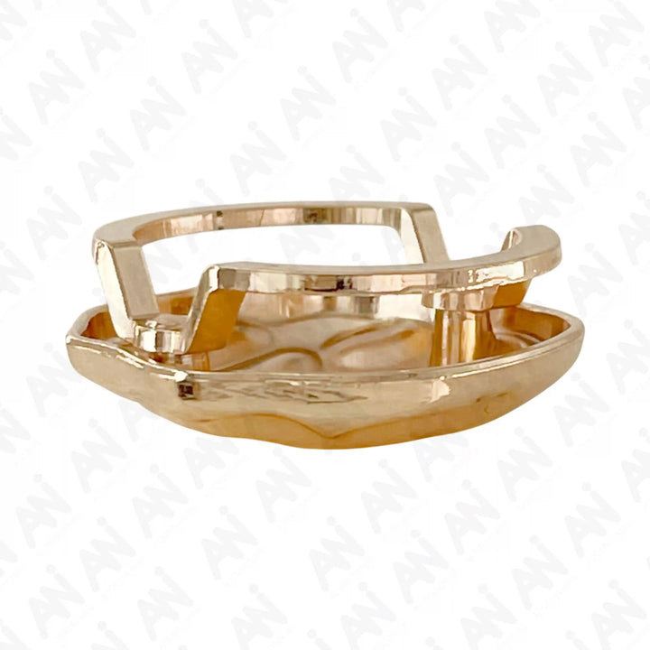 Ani Accessories Sculpted Gold Nugget Style Buckle on downward view to show the backside of buckle in a white background.