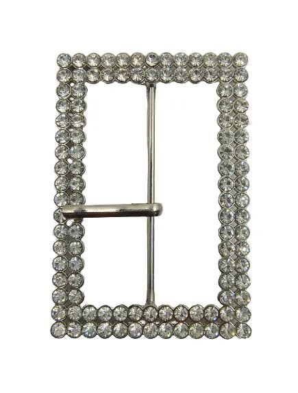 Buy Now Ani Accessories Shiny Rhinestone Prong Silver Metal Buckle   in  a white background.