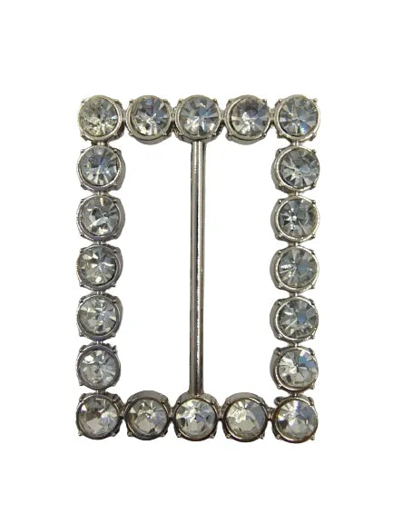 Ani Accessories Shiny Silver Buckle With Rhinestone Front view in a  white background.