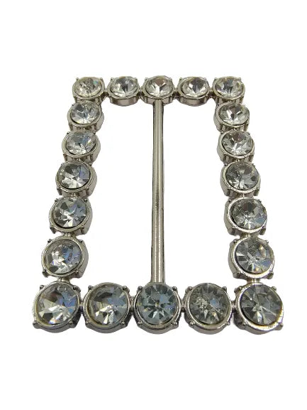 Ani Accessories Shiny Silver Buckle With Rhinestone Flat View to show the proper image of the buckle.