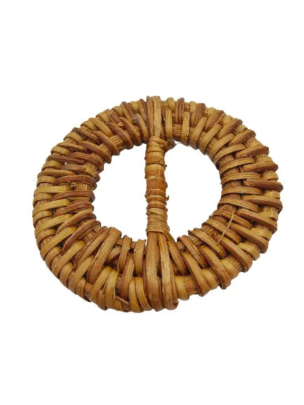 Ani Accessories Small Wooden Brown Crafted Handmade Raffia Buckle top view in white background.