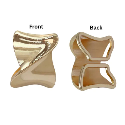 Ani Accessories Twisted Design Gold Metal Buckle front and  back zooming image in the white background.