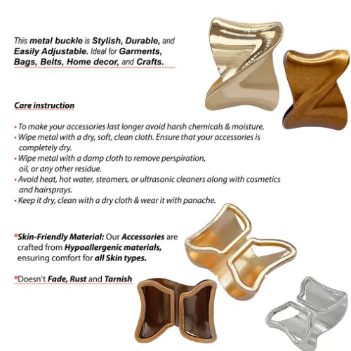 Ani Accessories Twisted Design  Metal Buckle  infographic of the care instruction of the buckle in the white background.