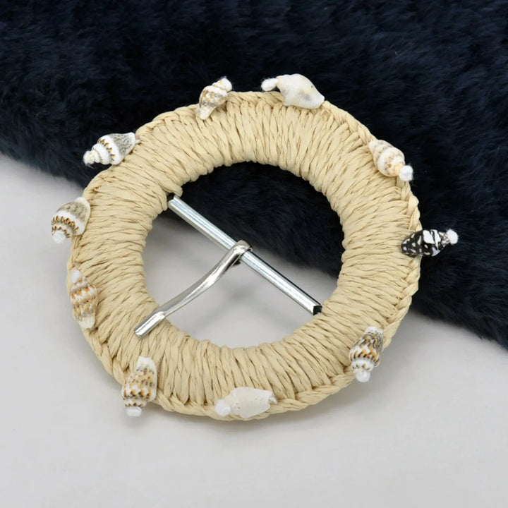 Ani Accessories artisan straw circle raffia buckle 3.3 inch buckle for belts bags DIY craft decor