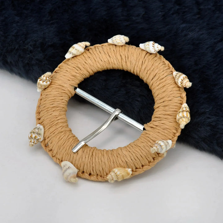 Ani Accessories artisan straw circle raffia buckle 3.3 inch handmade woven buckle for belt bag DIY craft decor