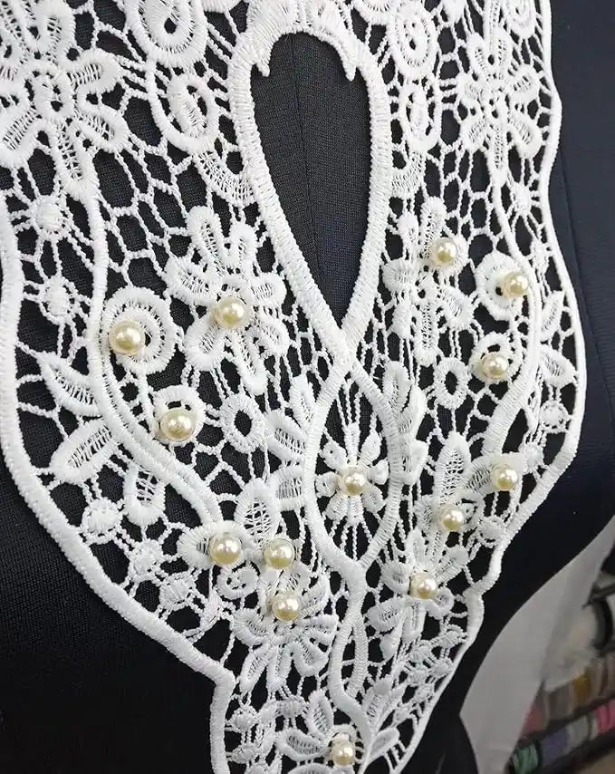Ani Accessories baroque floral lace round pearl neckline featuring intricate embroidery and elegant pearl accents for designer wear