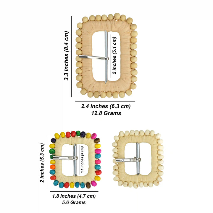Ani Accessories bead trimmed handmade raffia buckle straw woven buckle for belt bag boho DIY craft decor