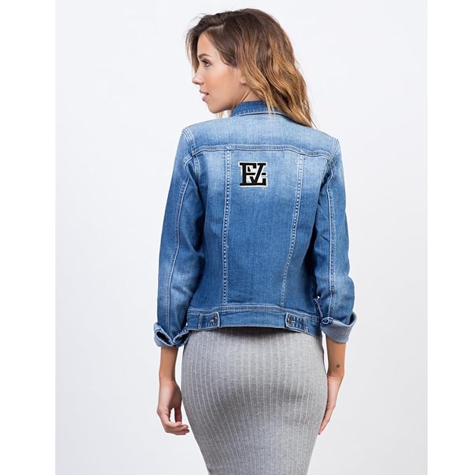 Ani Accessories chenille patch showcased on model, soft looped fabric patch adding charm to jackets, bags, and apparel