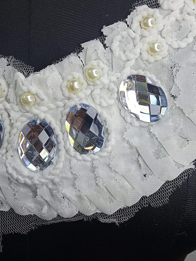 Ani Accessories closeup of pearl floral oval diamond luxury neckline highlighting intricate craftsmanship