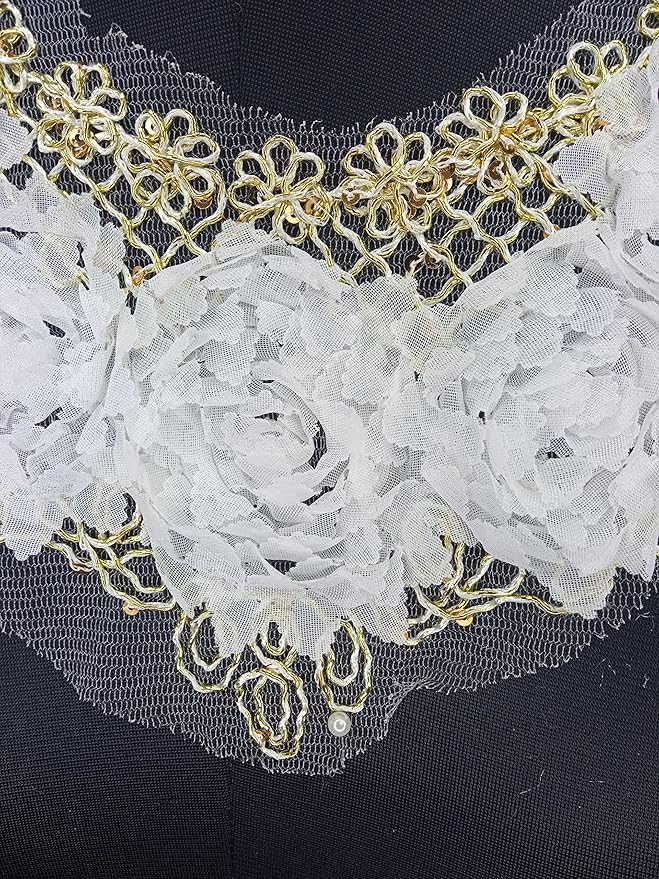 Ani Accessories closeup shot of embroidered rose neckline with fine golden work accents