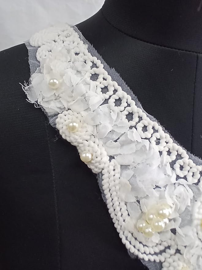 Ani Accessories cord pearl embellished neckline with subtle floral detailing for women’s couture fashion closeup shoot