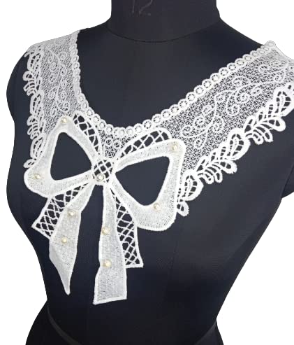 Ani Accessories elegant V-neck lace trim with bow detail for sewing on dresses, kurtis, and designer blouses