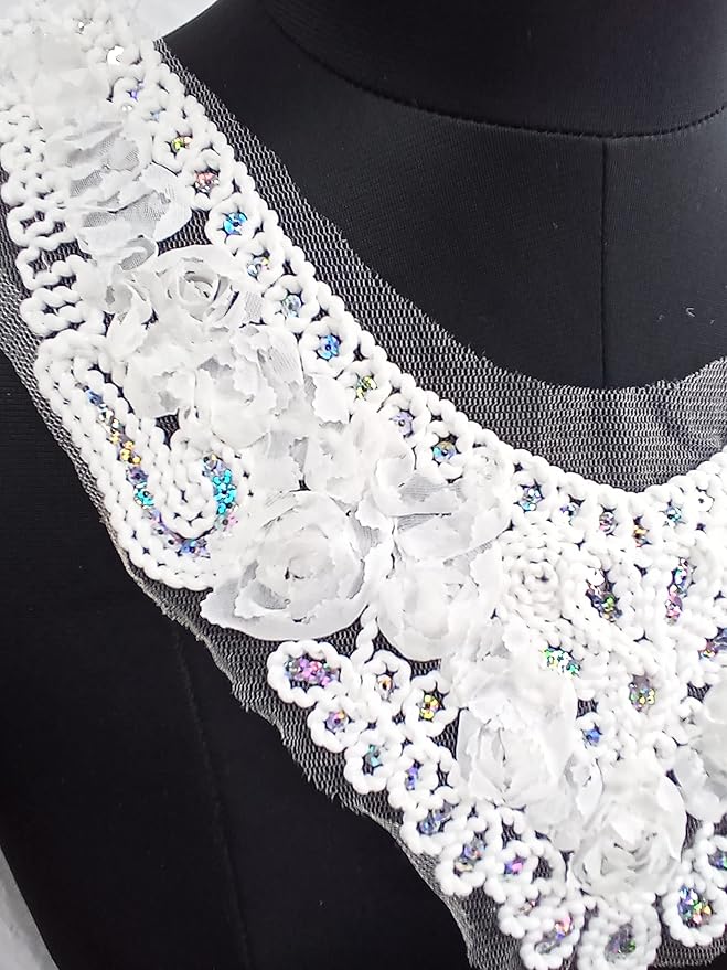 Ani Accessories embroidered floral round neckline adorned with colorful sequins for statement fashion