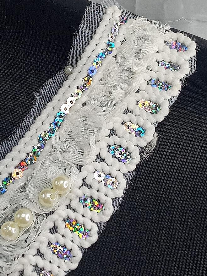 Ani Accessories embroidered flower neckline featuring pearl accents for premium designer outfits