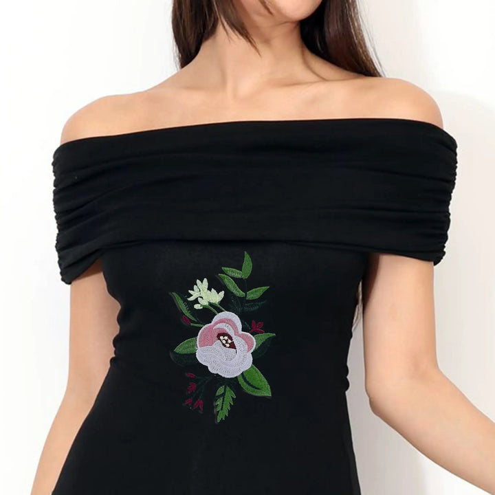 Ani Accessories flower patch shown on model for women jackets shirts denim jeans bags and DIY clothing projects