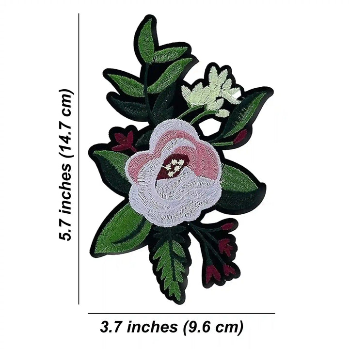 Ani Accessories flower patch size view showing accurate dimensions for women jackets shirts denim jeans bags and DIY clothing projects