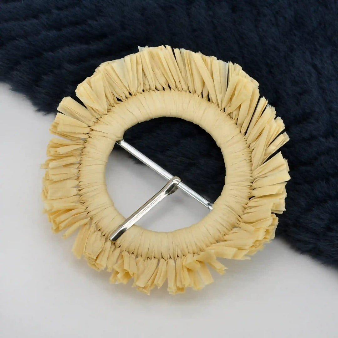 Ani Accessories fringed handmade raffia buckle straw woven fringe buckle for belts bags boho DIY craft decor