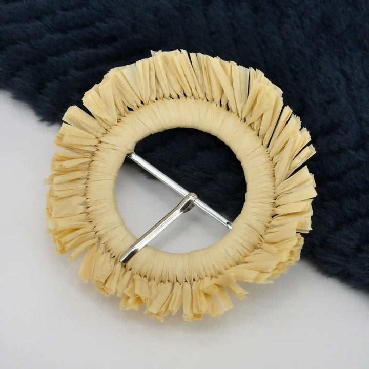 Ani Accessories fringed handmade raffia buckle straw woven fringe buckle for belts bags boho DIY craft decor