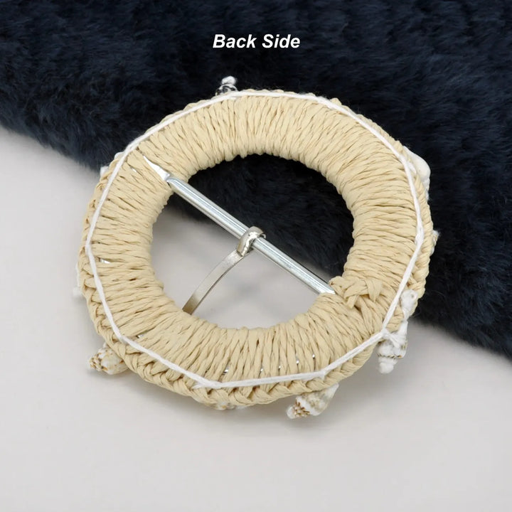 Ani Accessories handmade artisan circle straw raffia buckle 3.3 inch belt bag DIY craft decor
