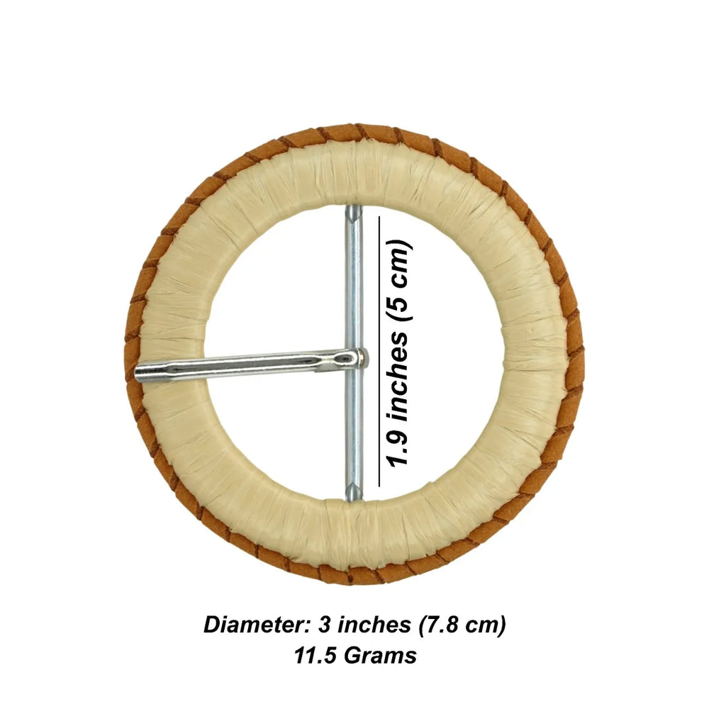 Ani Accessories handmade beige raffia wrapped ring buckle 3 inch straw buckle for belt bag DIY craft decor