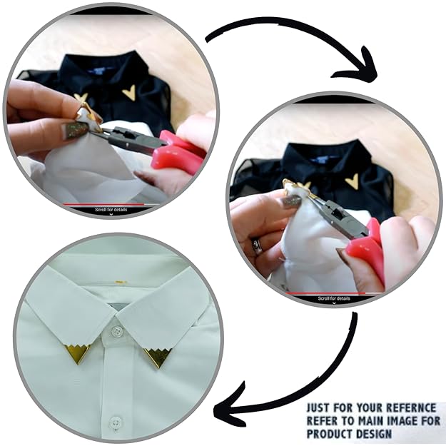 Ani Accessories | image infographic  with women hand with pliers of how to assemble on shirt  a collar clop