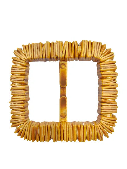 Buy Now Ani Accessories imitation raffia square buckle with stacked strip texture shown on a white background.