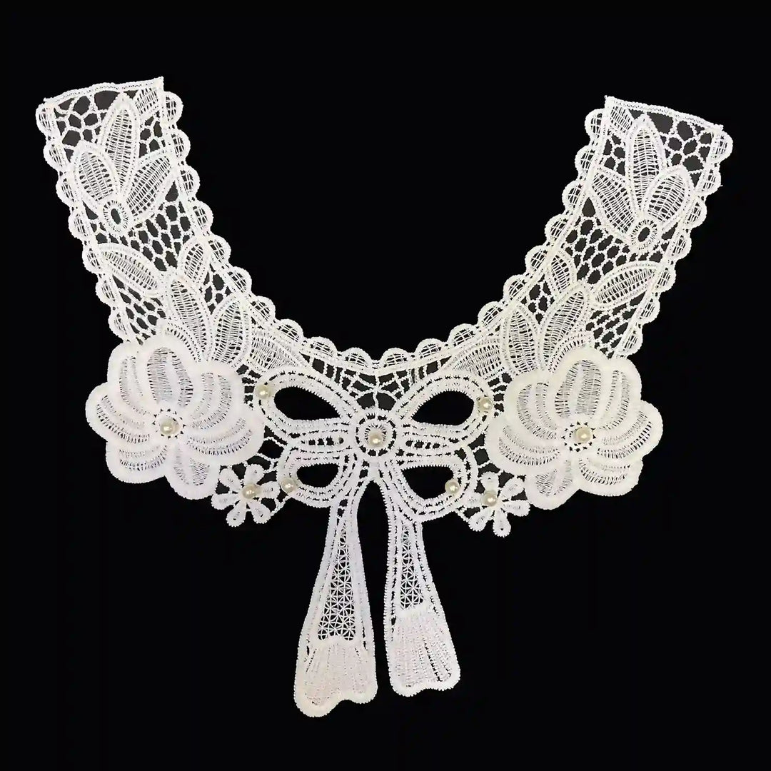 Ani Accessories large bow and flower design neckline with ornate embroidery and elegant detailing, dyeable sew-on applique for dresses