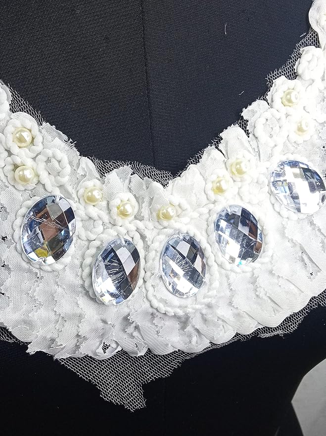 Ani Accessories macro closeup of luxury neckline with pearl flowers and oval diamond accents