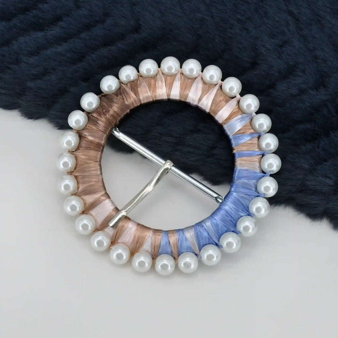 Ani Accessories multicolor pearl raffia buckle handmade straw woven buckle for belts bags DIY craft decor